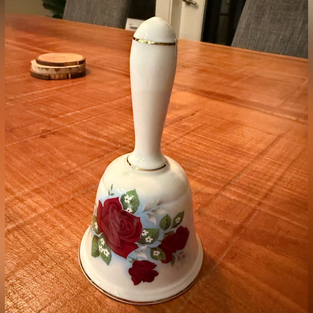 White and Red Decorative Bell with Floral Design. 40th anniversary. Ruby wedding